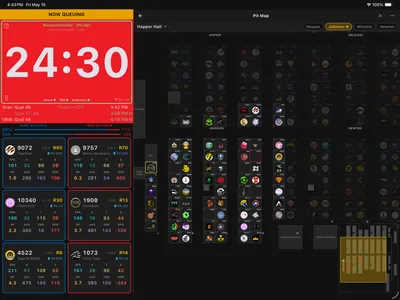 iPad multi-pane layout: pit screen and full pit map side by side